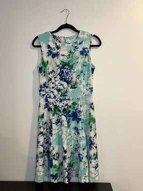 Calvin Klein Aqua & Blue Floral Sleeveless Midi Dress